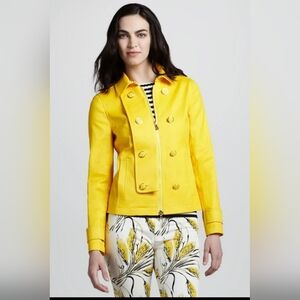 Tory Burch Yellow Denim Rain Pea Coat Jacket Waxed Cotton sz 6